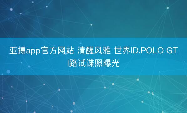 亚搏app官方网站 清醒风雅 世界ID.POLO GTI路试谍照曝光