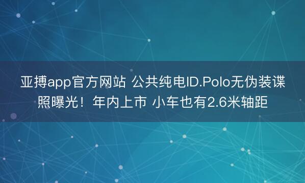 亚搏app官方网站 公共纯电ID.Polo无伪装谍照曝光！年内上市 小车也有2.6米轴距