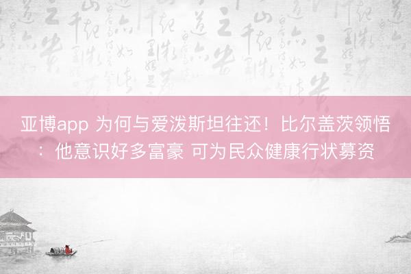 亚博app 为何与爱泼斯坦往还！比尔盖茨领悟：他意识好多富豪 可为民众健康行状募资