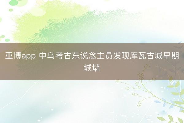 亚博app 中乌考古东说念主员发现库瓦古城早期城墙