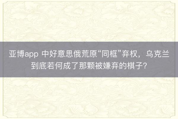 亚博app 中好意思俄荒原“同框”弃权，乌克兰到底若何成了那颗被嫌弃的棋子？