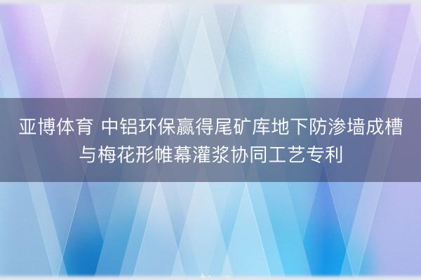 亚博体育 中铝环保赢得尾矿库地下防渗墙成槽与梅花形帷幕灌浆协同工艺专利