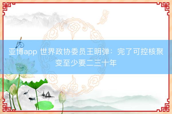 亚博app 世界政协委员王明弹：完了可控核聚变至少要二三十年