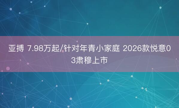 亚搏 7.98万起/针对年青小家庭 2026款悦意03肃穆上市