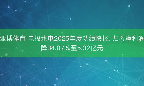 亚博体育 电投水电2025年度功绩快报: 归母净利润降34.07%至5.32亿元