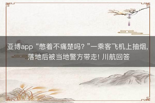 亚博app “憋着不痛楚吗? ”一乘客飞机上抽烟， 落地后被当地警方带走! 川航回答