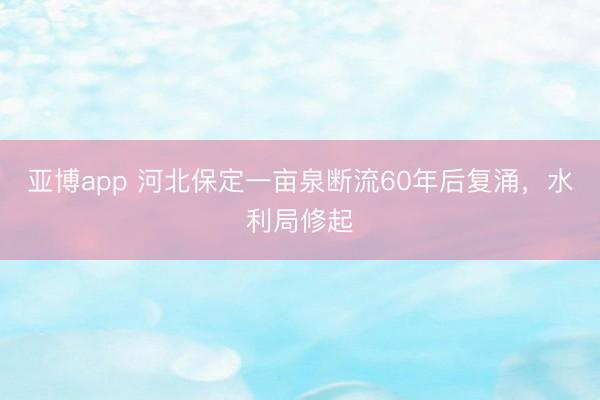 亚博app 河北保定一亩泉断流60年后复涌，水利局修起