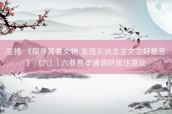 亚搏 《探寻宾客文物 发现东说念主文之好意思》（六）| 六巷费孝通调研居住原址