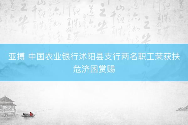 亚搏 中国农业银行沭阳县支行两名职工荣获扶危济困赏赐